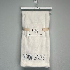 Rae Dunn Baby | White w/ Navy 'Born 2025' Baby Blanket